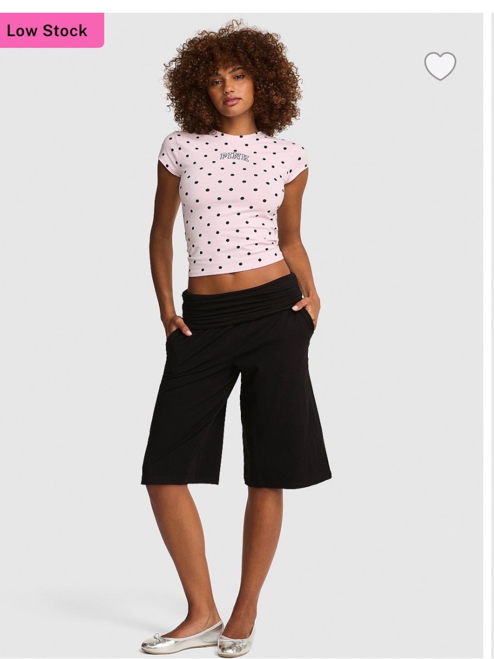 PINK Victoria's All Day Cotton Foldover Long Shorts Medium Black